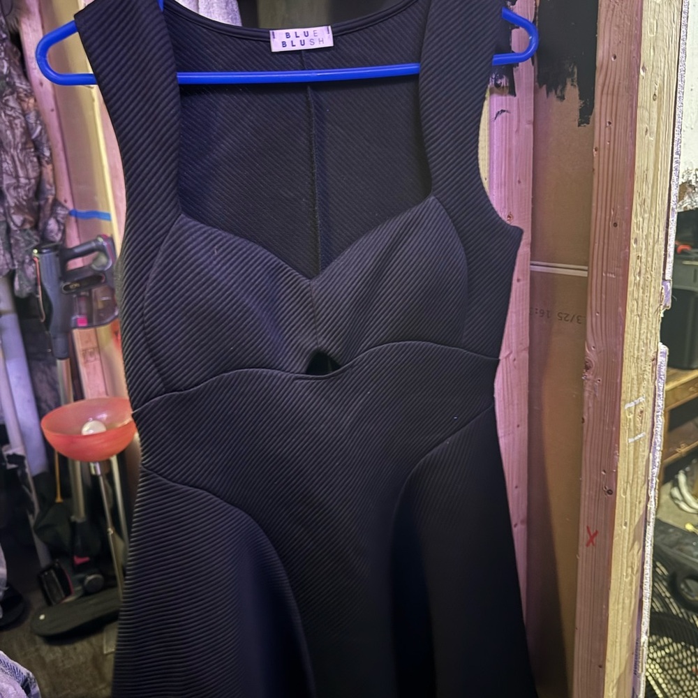 Blue Blush Textured Black Dress